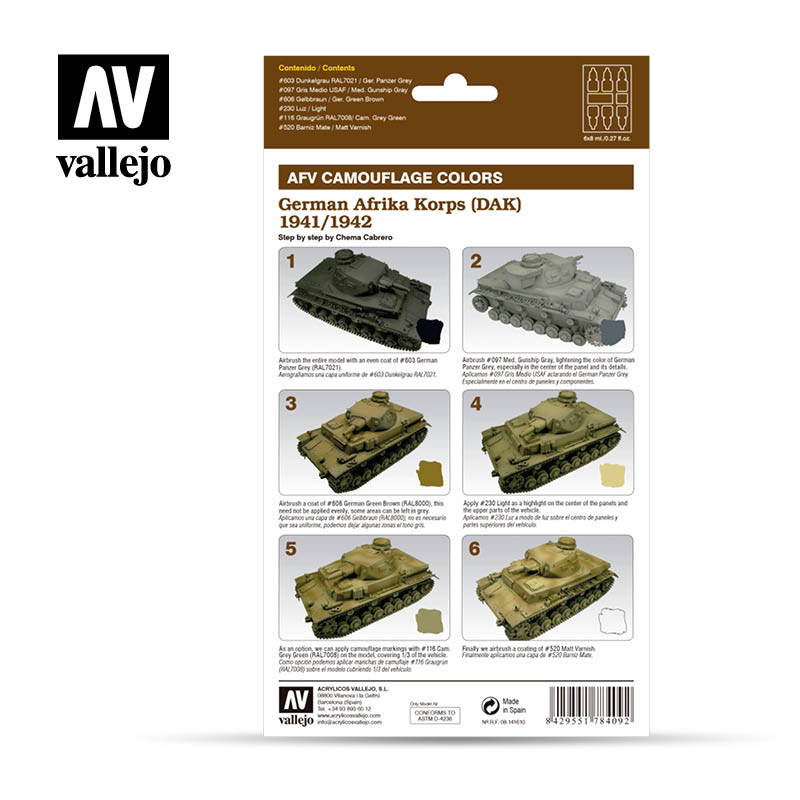 78409 AFV Camouflage Colors German Africa Korps DAK 1941/42 6 x 8 ml