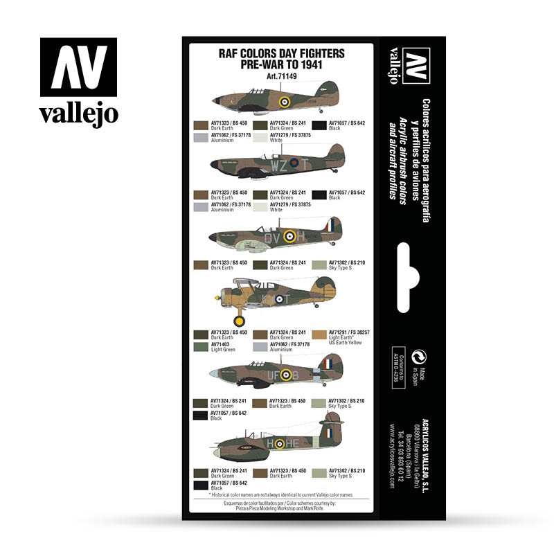 71149 Air War RAF Colors Day Fighters pre-war to 1941 8 x 17 ml