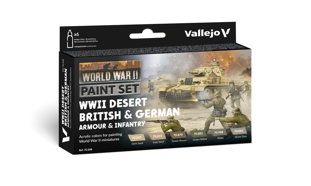 WWII Paint Set Desert British & German Armour & Infantry 6 x 17 ml