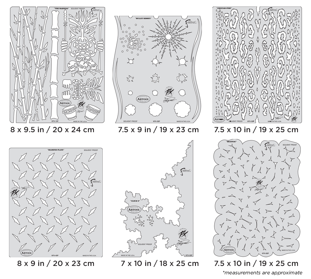 ARTOOL KFX 7 SP Kustom FX (6 Stk.) Freihand Airbrush Schablonen Set von Craig Fraser (200347)