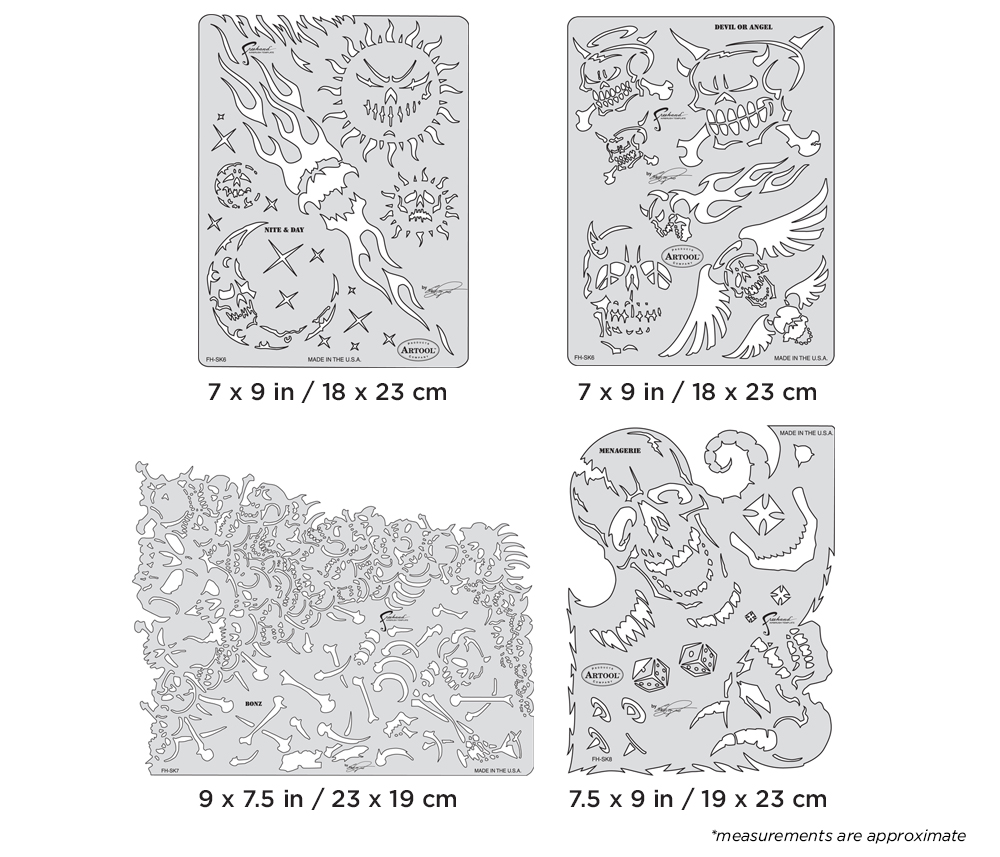 ARTOOL FH SK 9 SP  Son of Skullmaster Set (4 pcs.) Freehand Airbrush Template by Craig Fraser (200363)