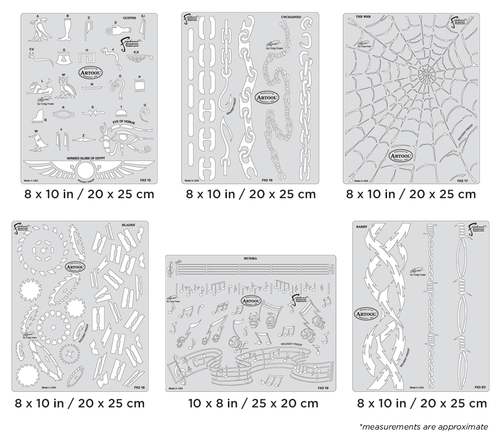 ARTOOL FX3 21 SP FX3 (6 pcs.) Freehand Airbrush Template Set by Craig Fraser (200400)