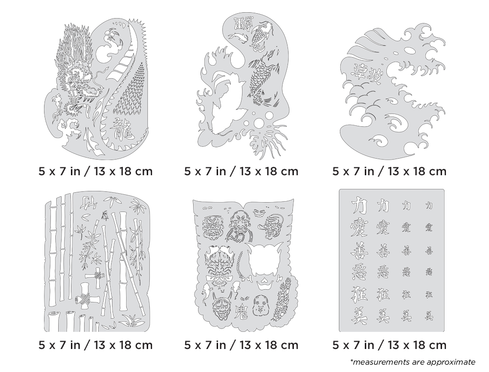 ARTOOL FH KM 7 MS Kanji Master Mini Series Set (6 pcs.) Freehand Airbrush Templates by Dennis Mathewson (200411)