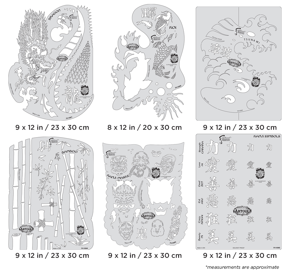 ARTOOL FH KM 7 Kanji Master Set (6 pcs.) Freehand Airbrush Templates by Dennis Mathewson (200429)