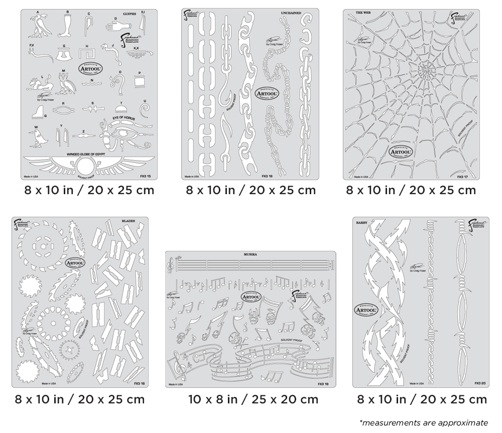 ARTOOL FH FX4 28 FX4 Set (6 Stk.) Freihand Airbrush Schablonen von Craig Fraser (200463)