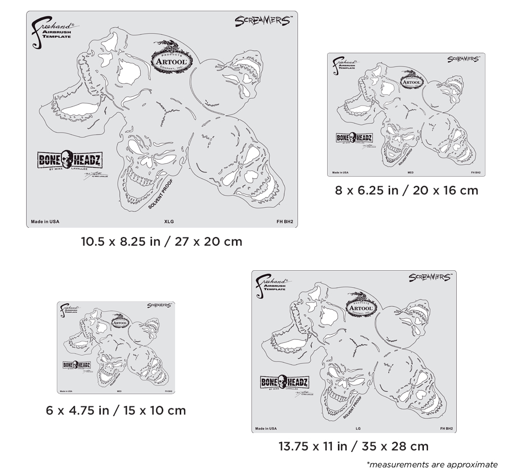 ARTOOL FH BH 2 Bone Headz Screamers (4 pcs.) Freehand Airbrush Templates by Mike Lavallee (200469)