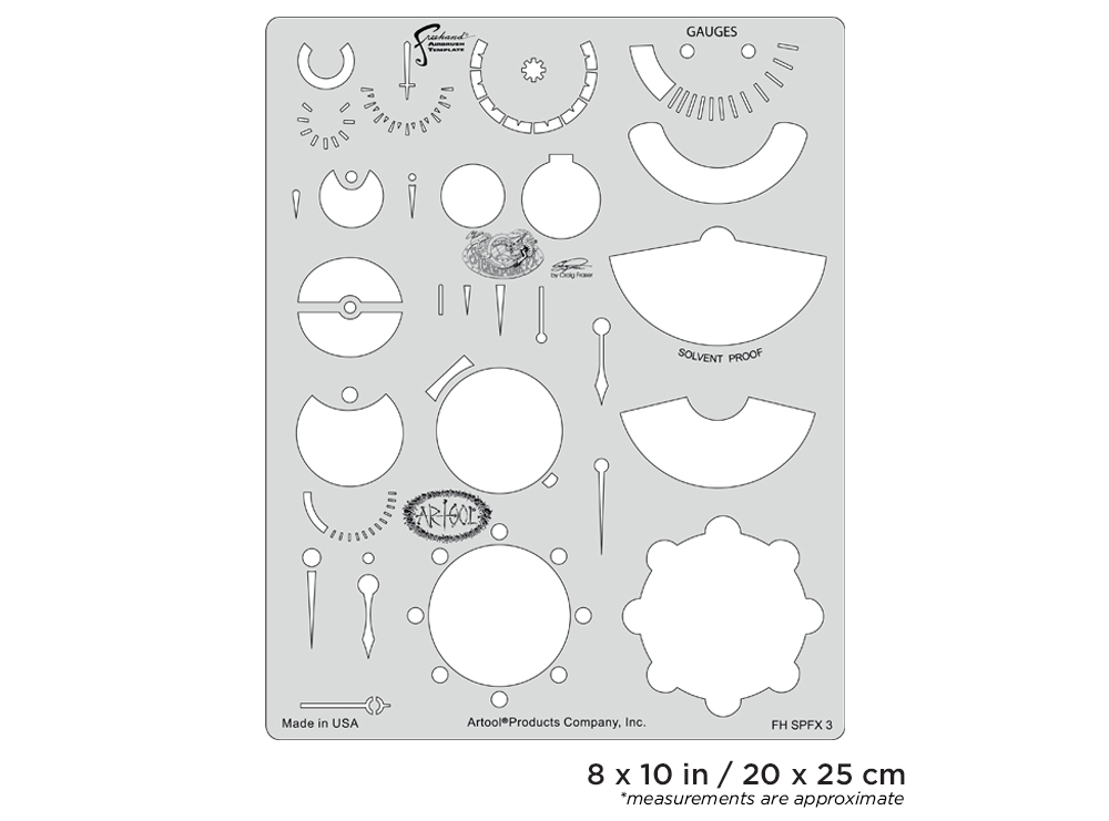 ARTOOL FH SPFX 3 Steampunk FX Gauges Freehand Airbrush Template by Craig Fraser (200475)