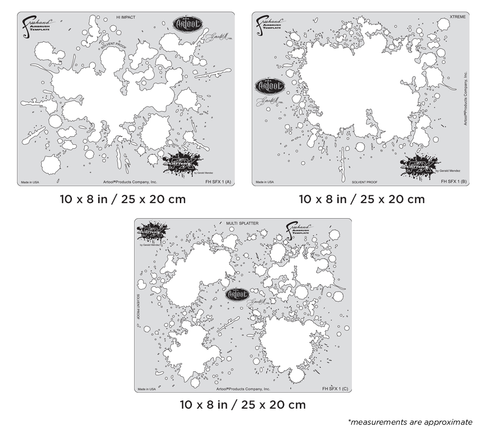 ARTOOL FH SFX 1 Splatter FX (3 Stk.) Freihand Airbrush Schablonen von Gerald Mendez (200483)