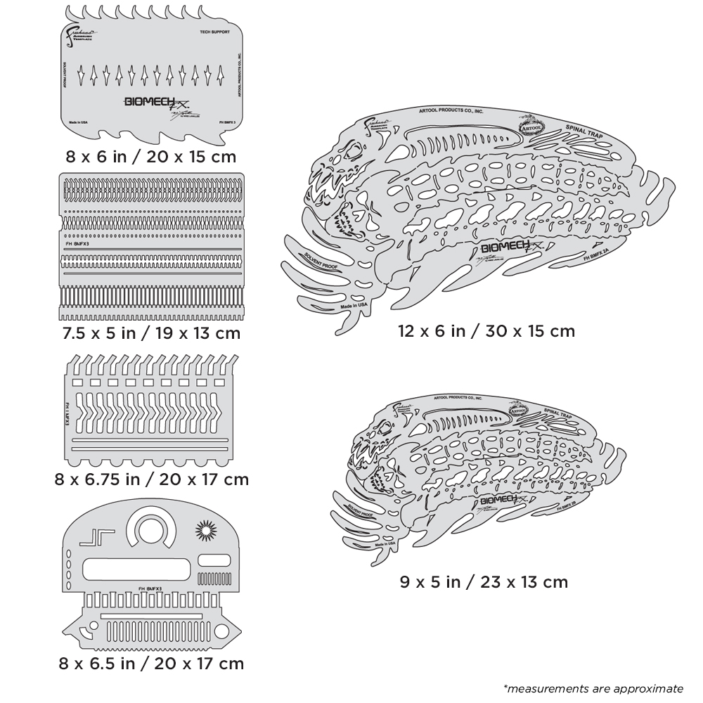 ARTOOL FH BMFX 2 Biomech FX Spinal Trap (6 Stk.) Freihand Airbrush Schablonen von Mike Lavallee (200497)