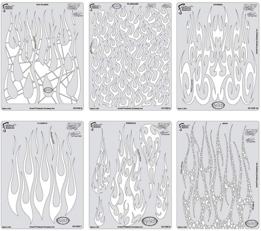 [IW-FHFOR12] ARTOOL FH FOR 12 Flame-o-rama 2 (6 pcs.) Freehand Airbrush Templates by Craig Fraser (200333)