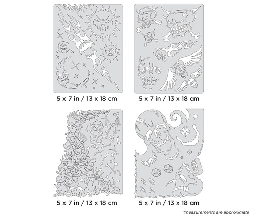 [IW-FHSK9MS] ARTOOL FH SK 9 MS Son of Skullmaster Mini Series Set (4 pcs.) Freehand Airbrush Templates by Craig Fraser (200417)