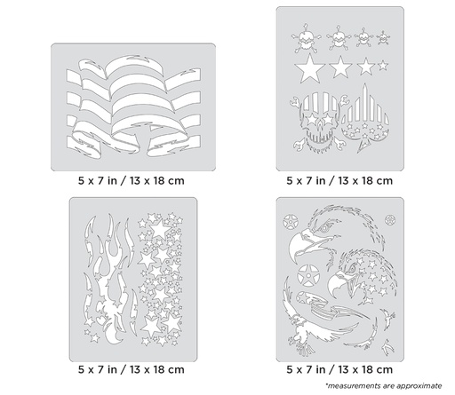 [IW-FHPTR5MS] ARTOOL FH PTR 5 MS Patriotica Mini Series (4 pcs.) Freehand Airbrush Templates by Craig Fraser (200421)