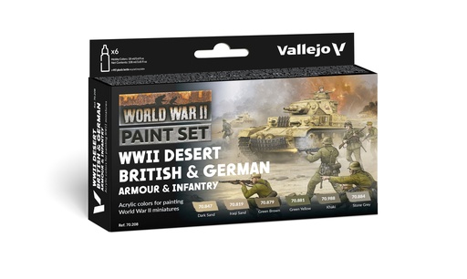 [570208] WWII Paint Set Desert British & German Armour & Infantry 6 x 17 ml